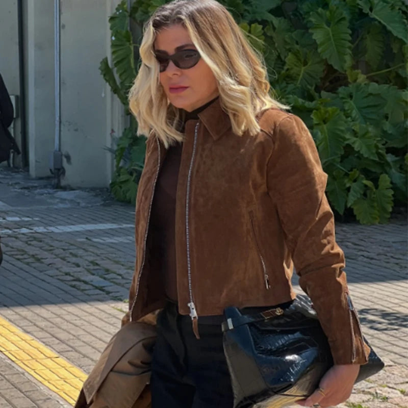 Jaqueta Feminina Bomber de Camurça
