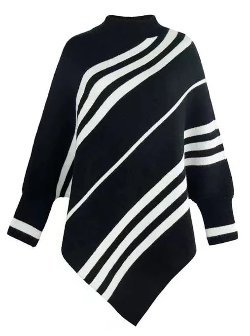 Poncho com Listras e Mangas Morcego