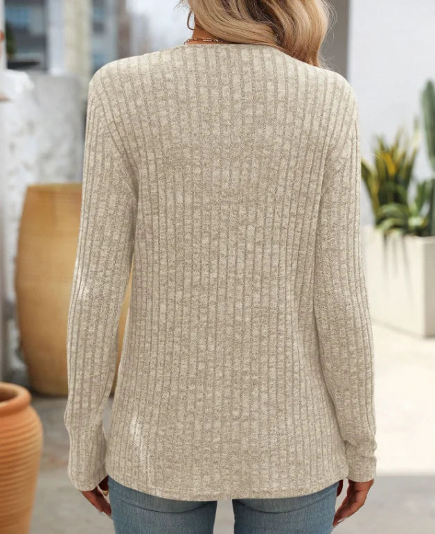 Pulôver Tricô Gola Quadrada com Botões