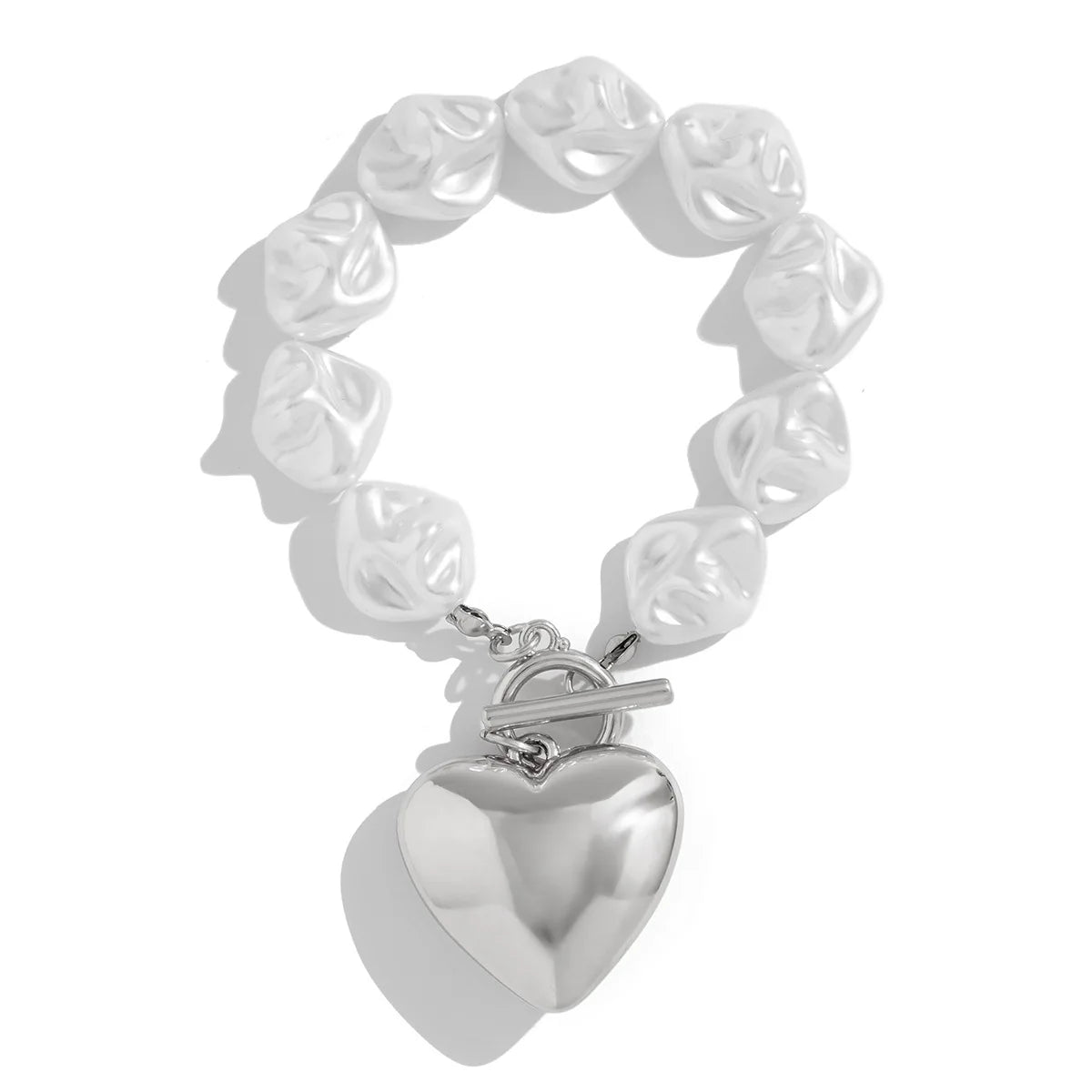 Pulseira Feminina Coração com Pérolas Martelada