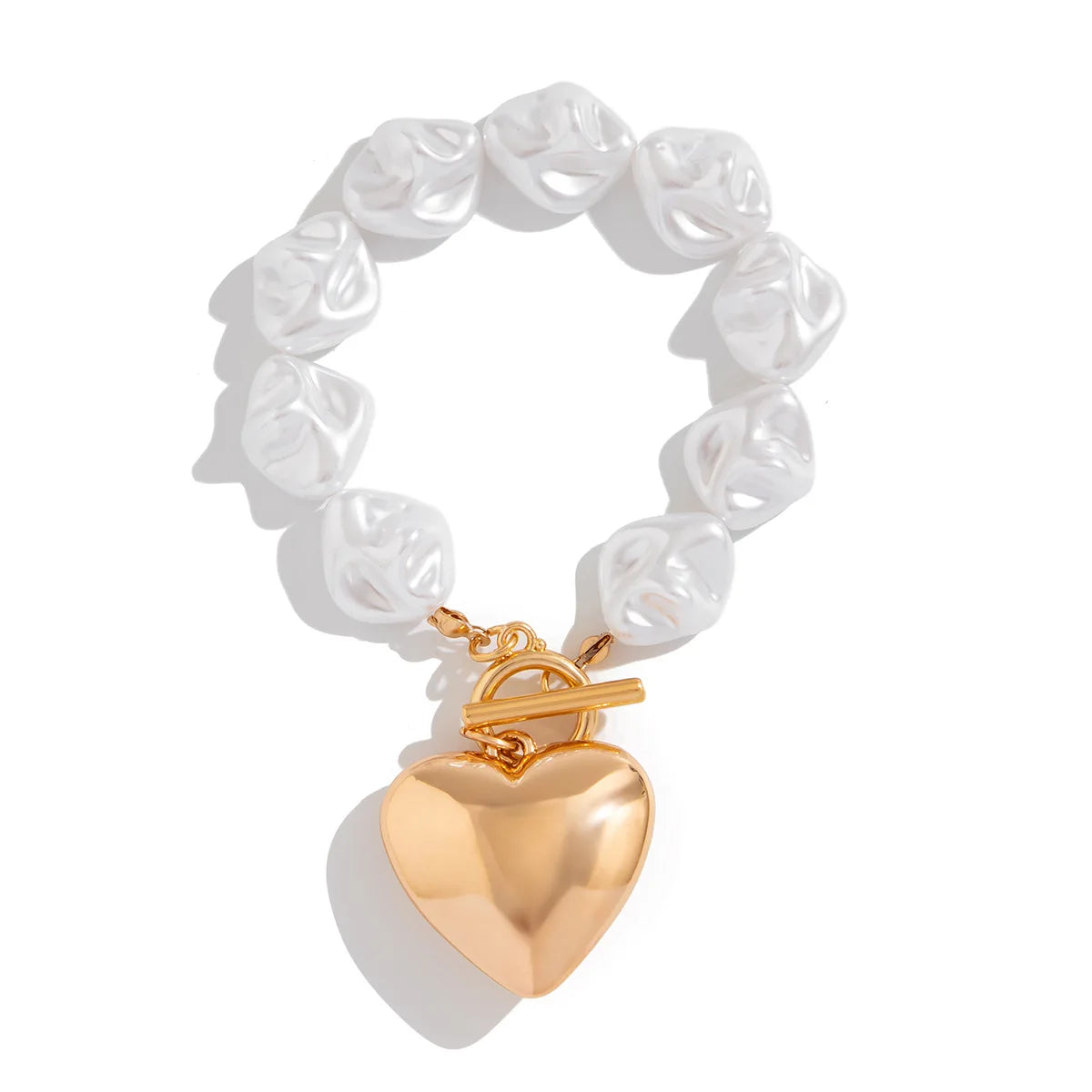 Pulseira Feminina Coração com Pérolas Martelada