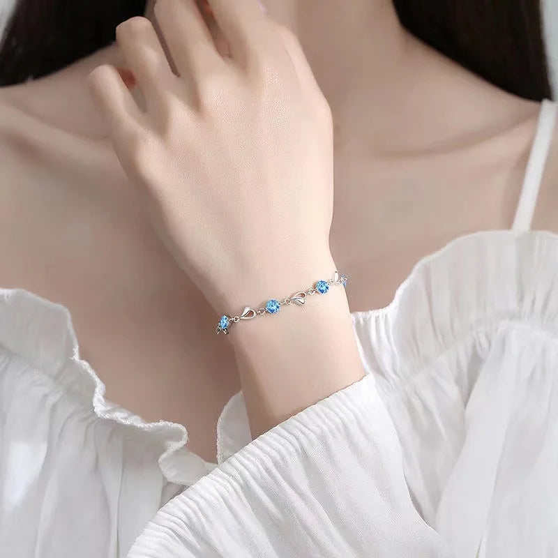 Pulseira Feminina Luxo Coração do Oceano Azul