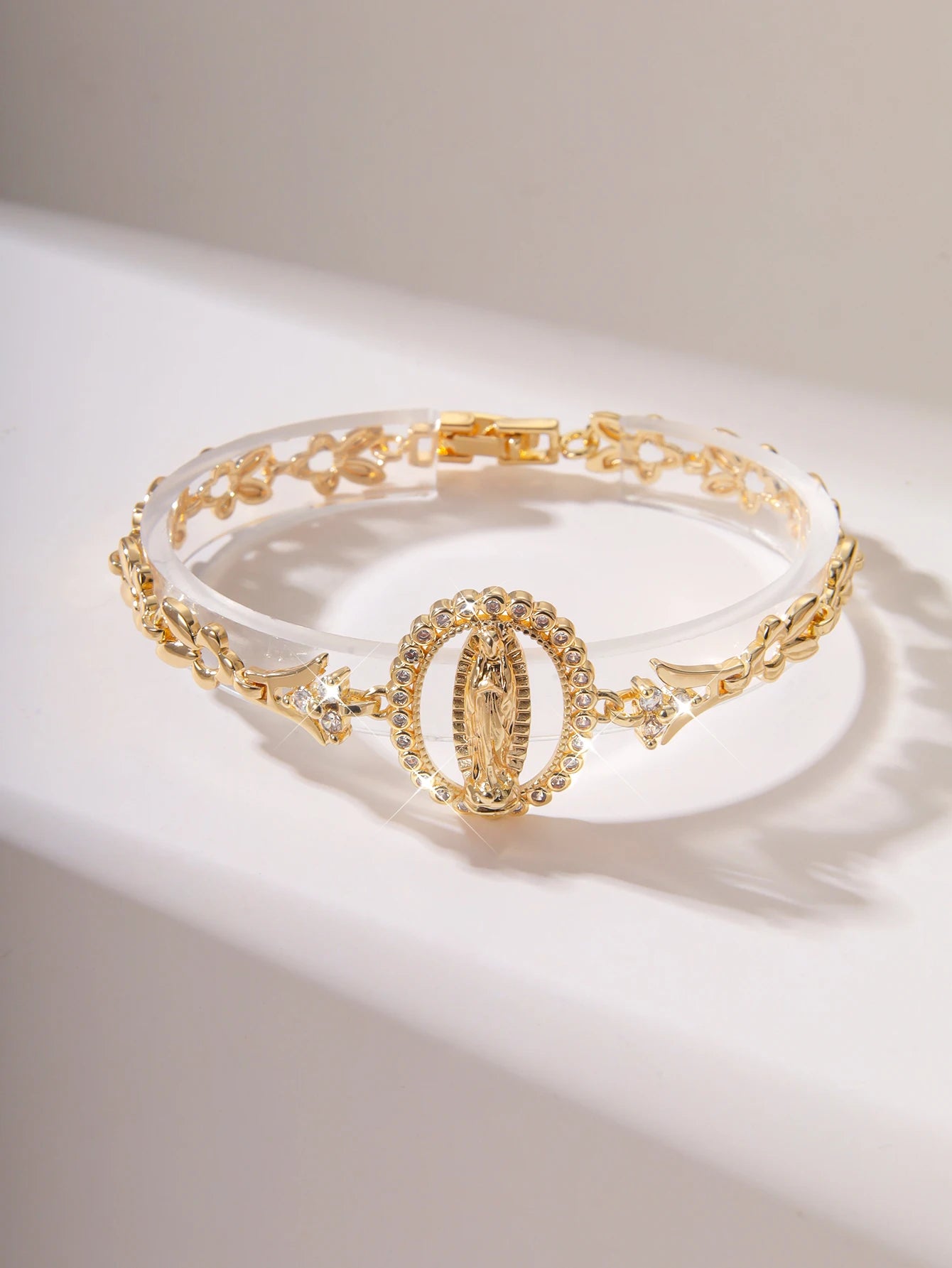 Pulseira Religiosa de Zircão com Virgem Maria