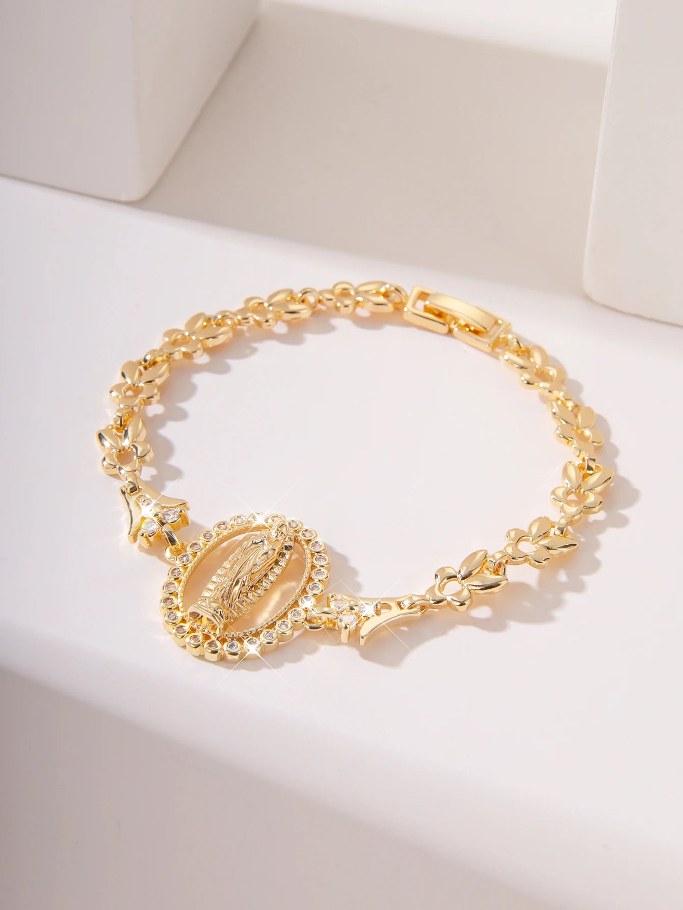 Pulseira Religiosa de Zircão com Virgem Maria