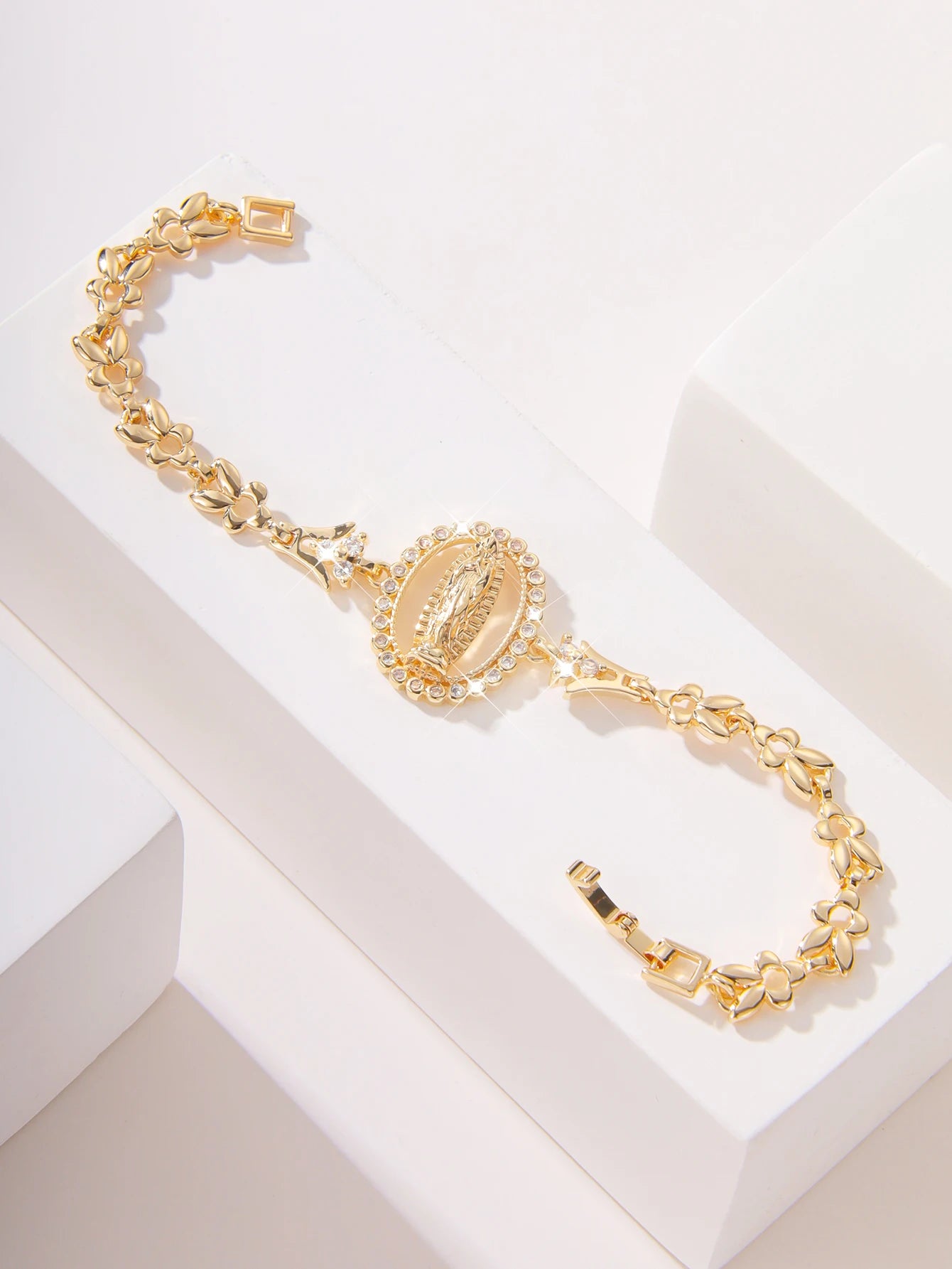 Conjunto De Jóias Religiosas, Zircão Brilhante, Virgem Maria, Pulseira De Ouro Oco, Presente De Festa De Casamento, Moda