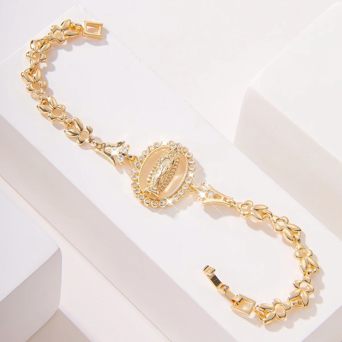 Conjunto De Jóias Religiosas, Zircão Brilhante, Virgem Maria, Pulseira De Ouro Oco, Presente De Festa De Casamento, Moda