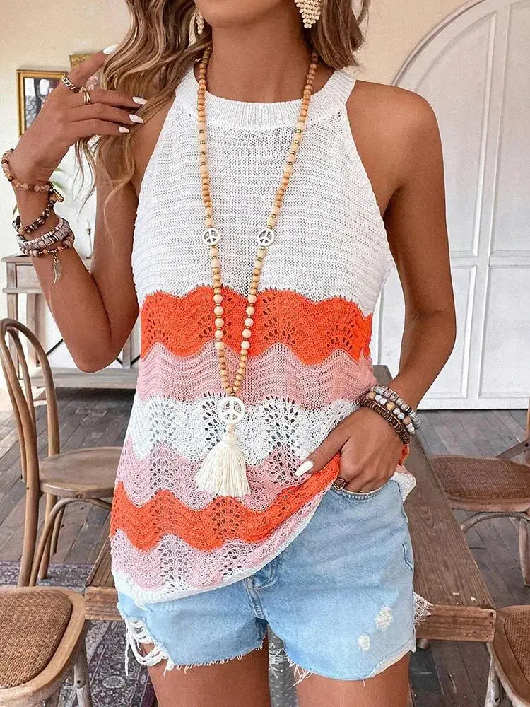 Regata Tricô com Contraste de Cores