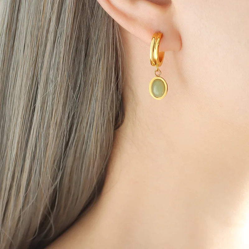 Conjunto Colar e Brincos com Pedra Verde