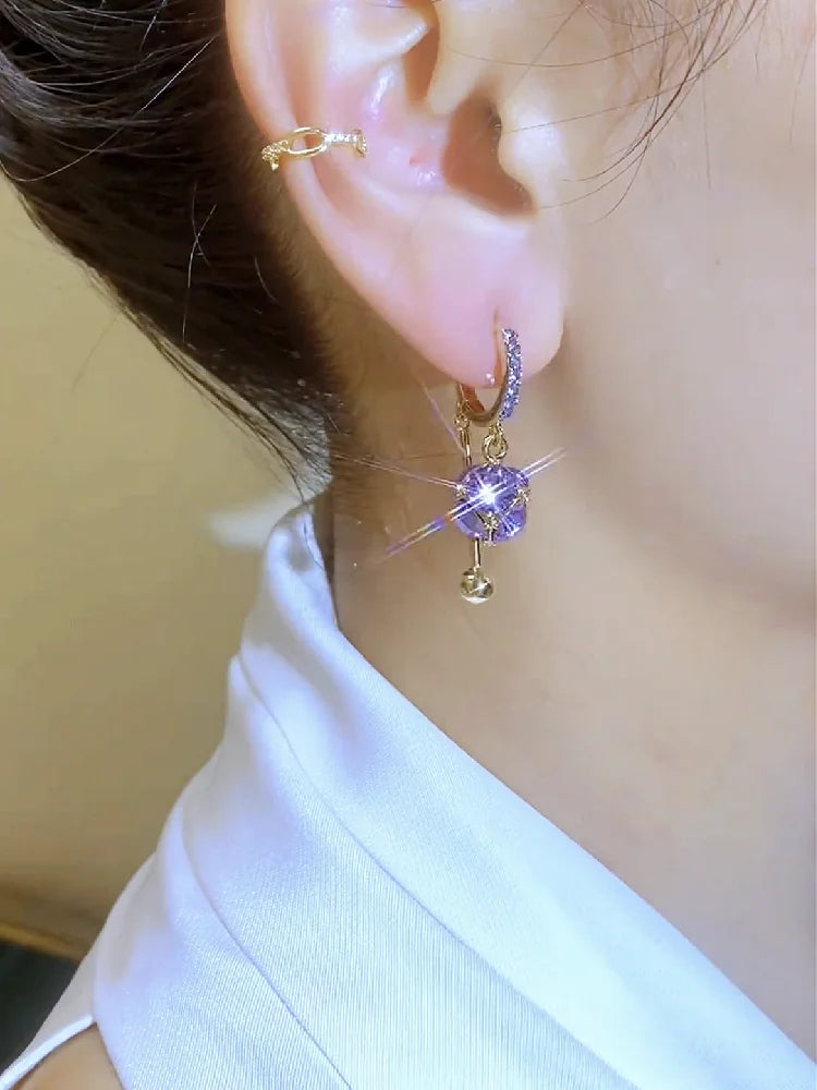 Brincos Elegantes com Strass Roxo