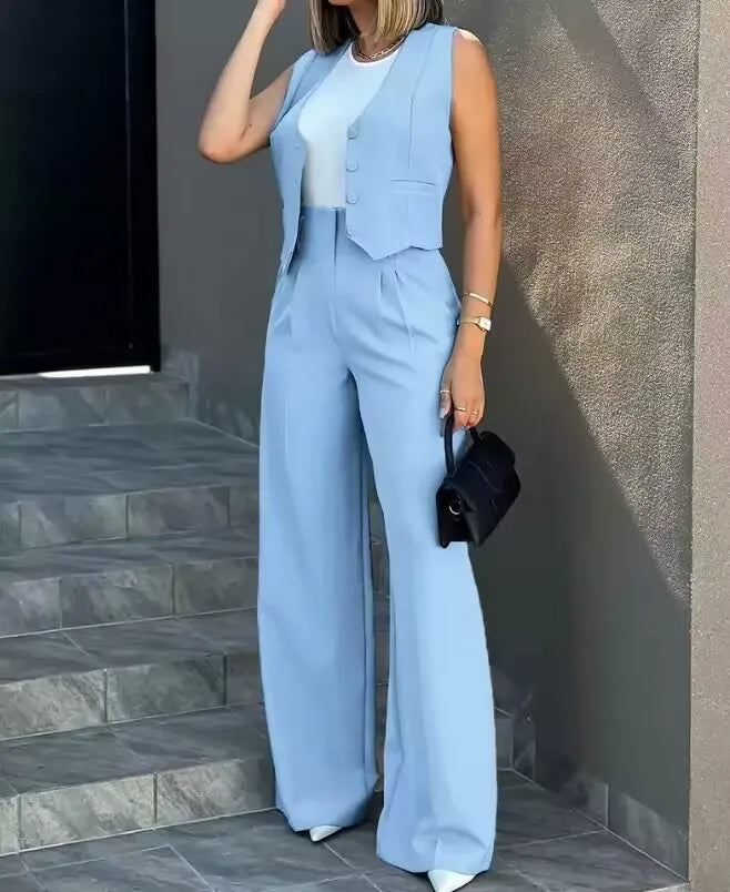 Conjunto Elegante de Colete e Calça de Cintura Alta