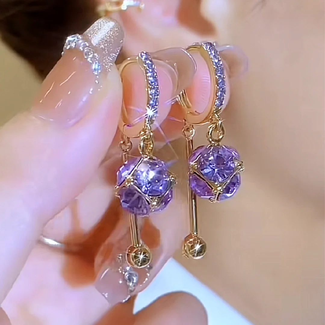 Brincos Elegantes com Strass Roxo
