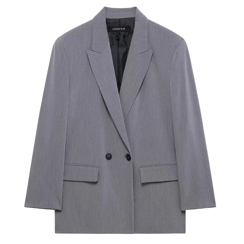 Hxao blazers para mulher preto cinza longo blazer mulher escritório wear manga longa blazer sólido oversized de alta qualidade blazer feminino