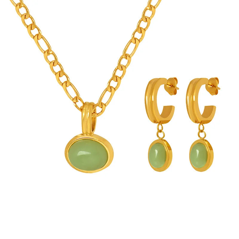 Conjunto Colar e Brincos com Pedra Verde