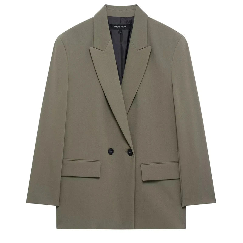 Hxao blazers para mulher preto cinza longo blazer mulher escritório wear manga longa blazer sólido oversized de alta qualidade blazer feminino