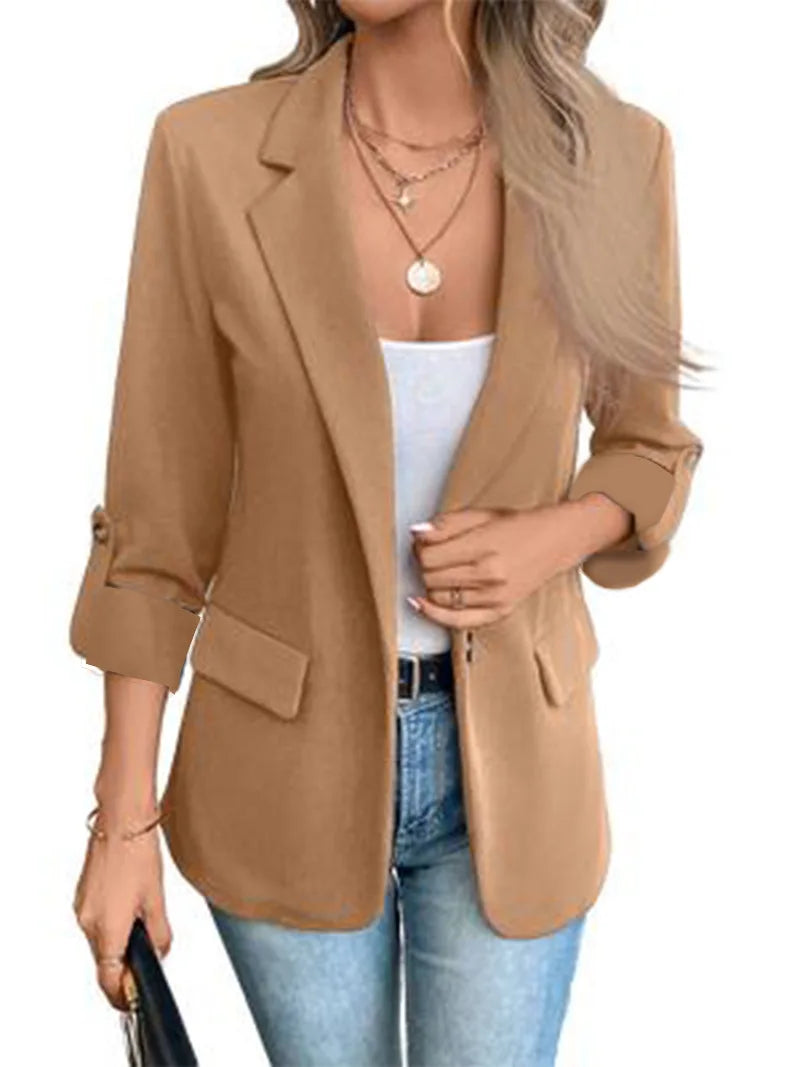 Blazer Feminino Casual com Bolsos e Botão Único
