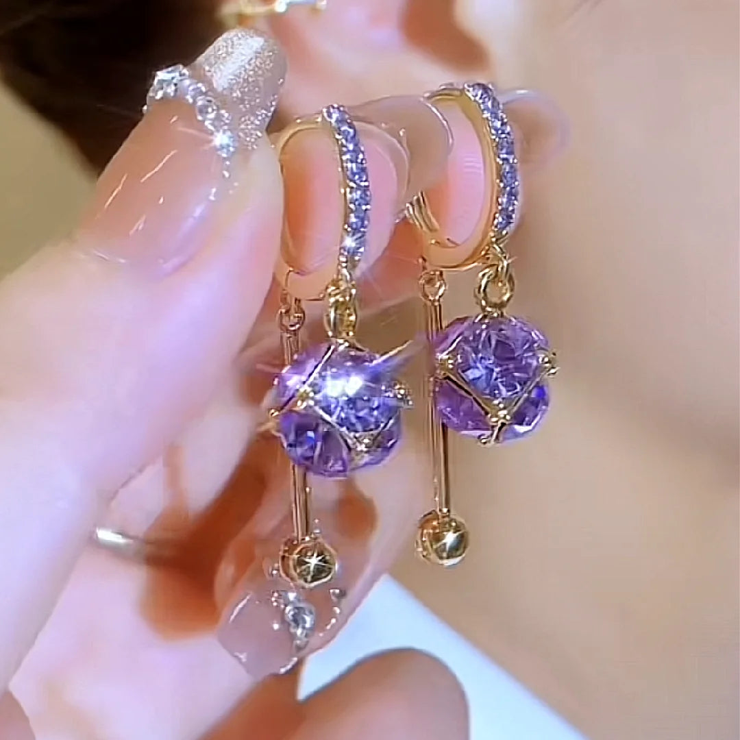 Brincos Elegantes com Strass Roxo