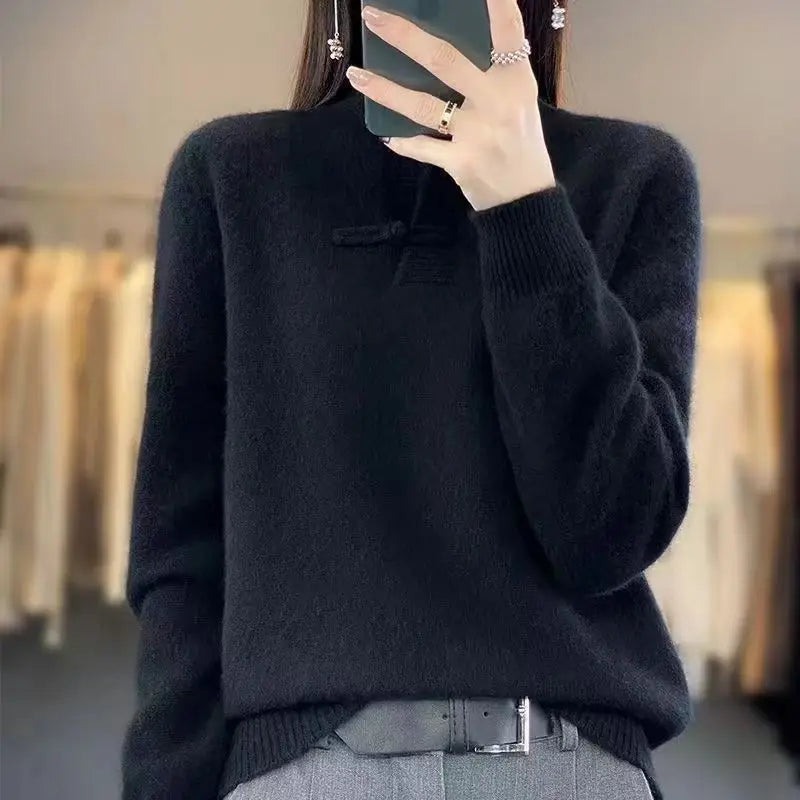 Suéter Elegante com Botões e Gola Alta