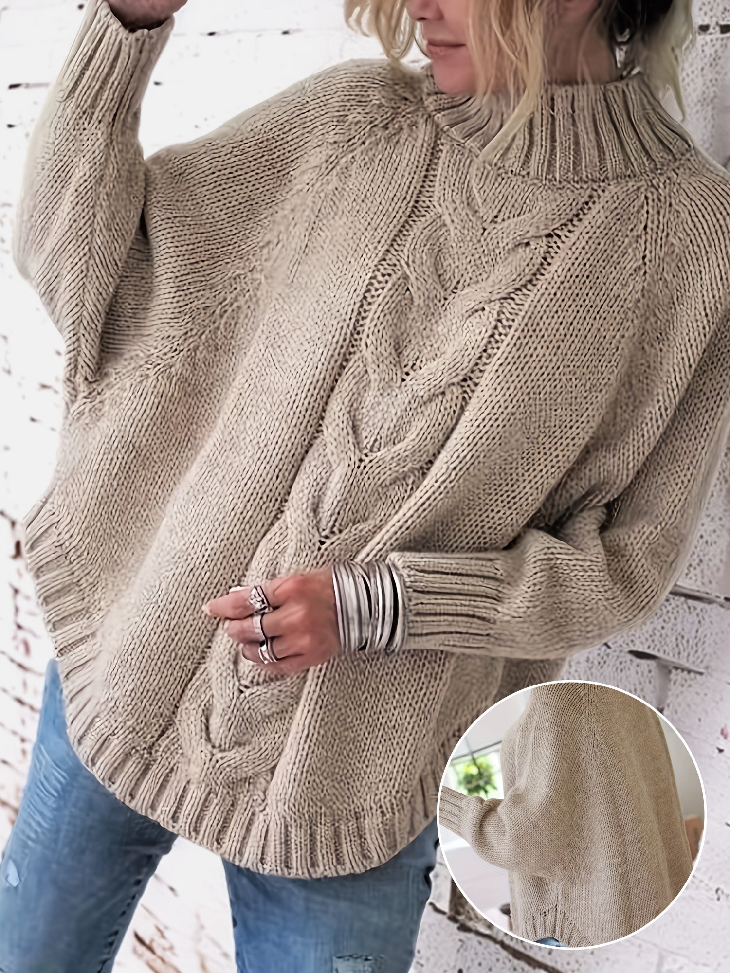 Suéter Feminino Gola Alta com Manga Batwing