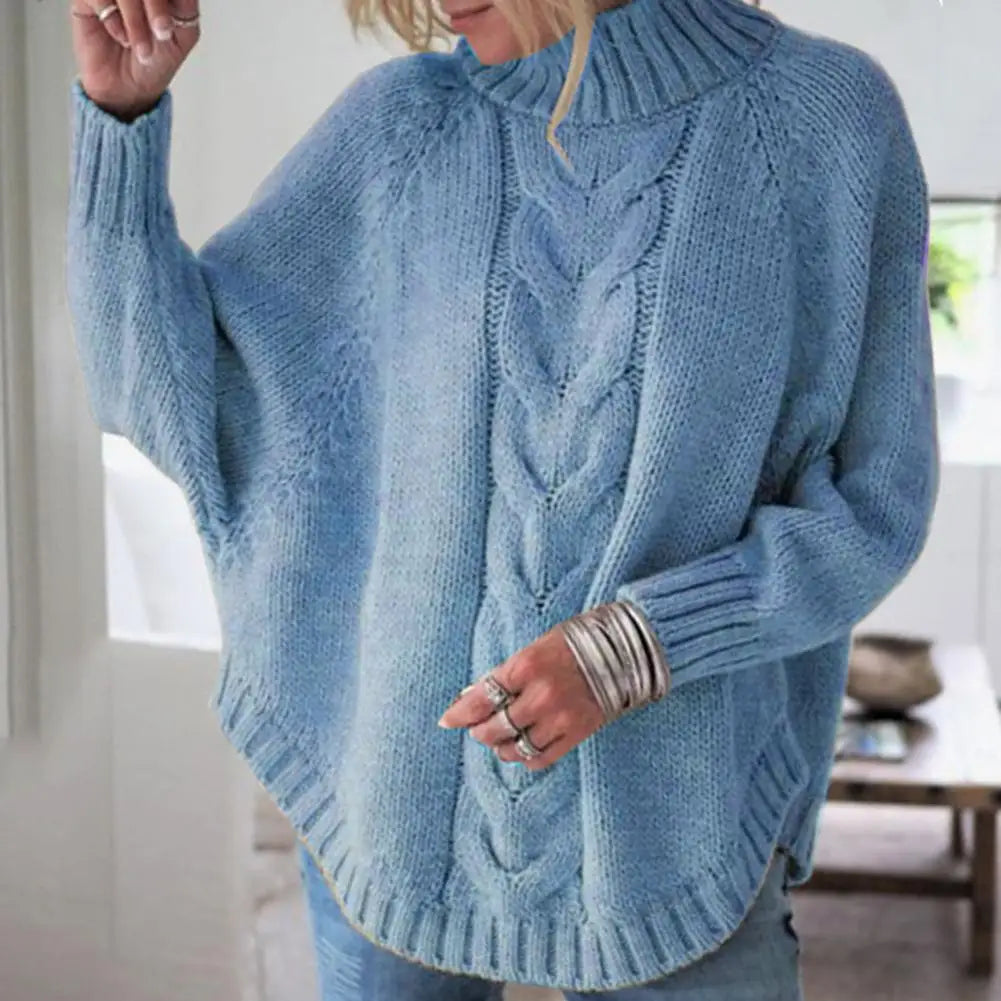 Suéter Feminino Gola Alta com Manga Batwing