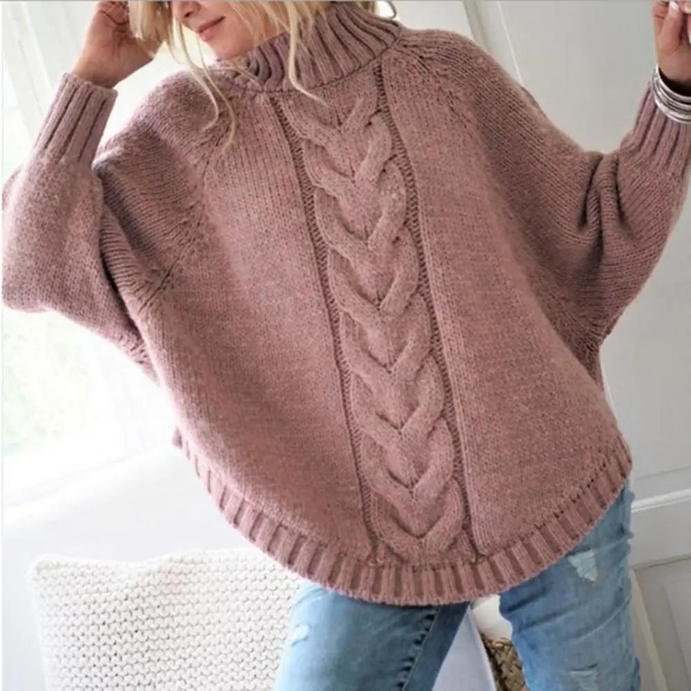 Suéter Feminino Gola Alta com Manga Batwing