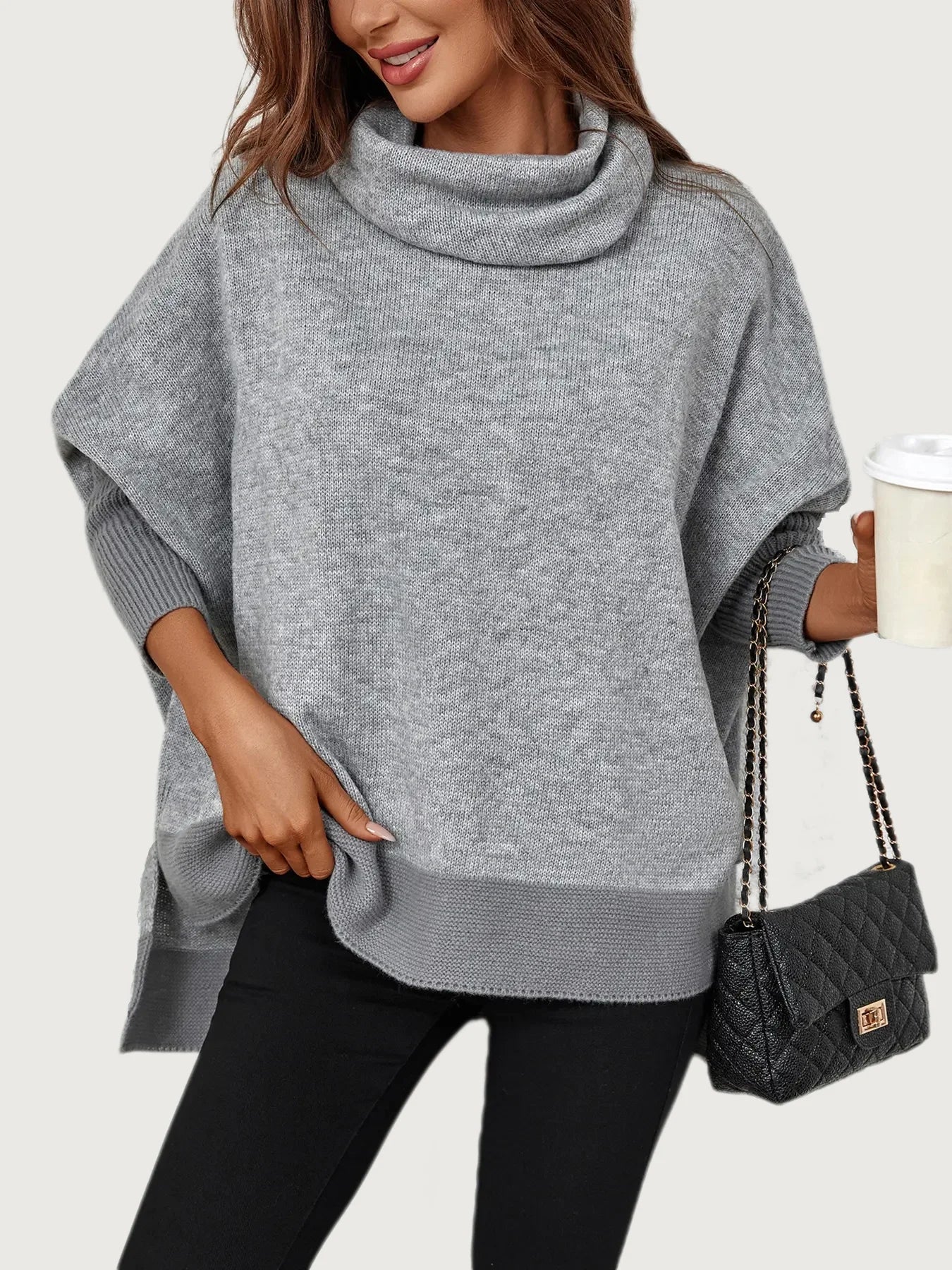 Suéter Feminino de Gola Alta Cinza