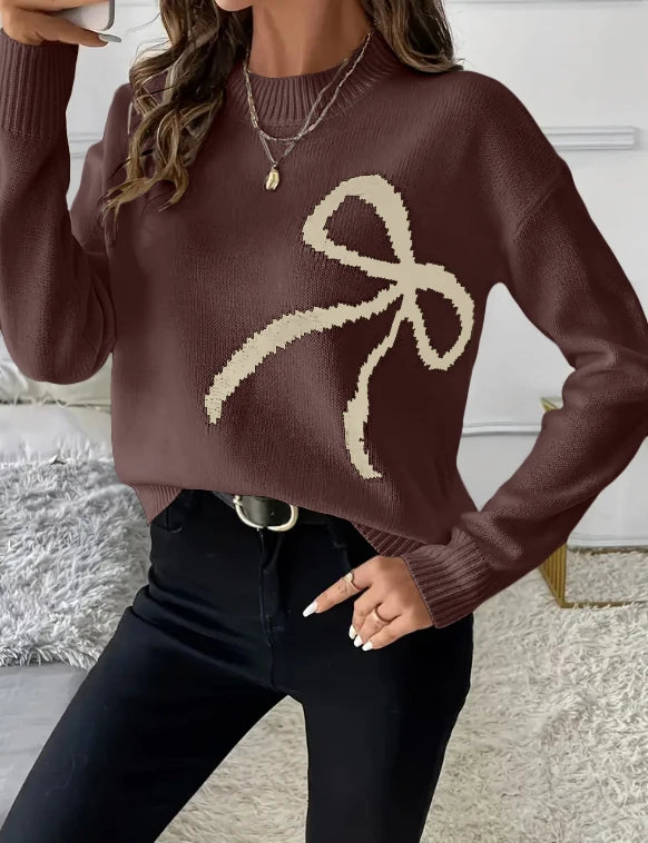 Suéter Feminino de Tricô com Laço Elegante