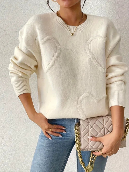 Suéter Tricô Oversize com Patchwork de Coração