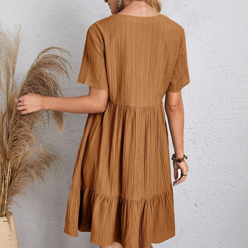 Vestido Boêmio Casual com Decote V e Babados