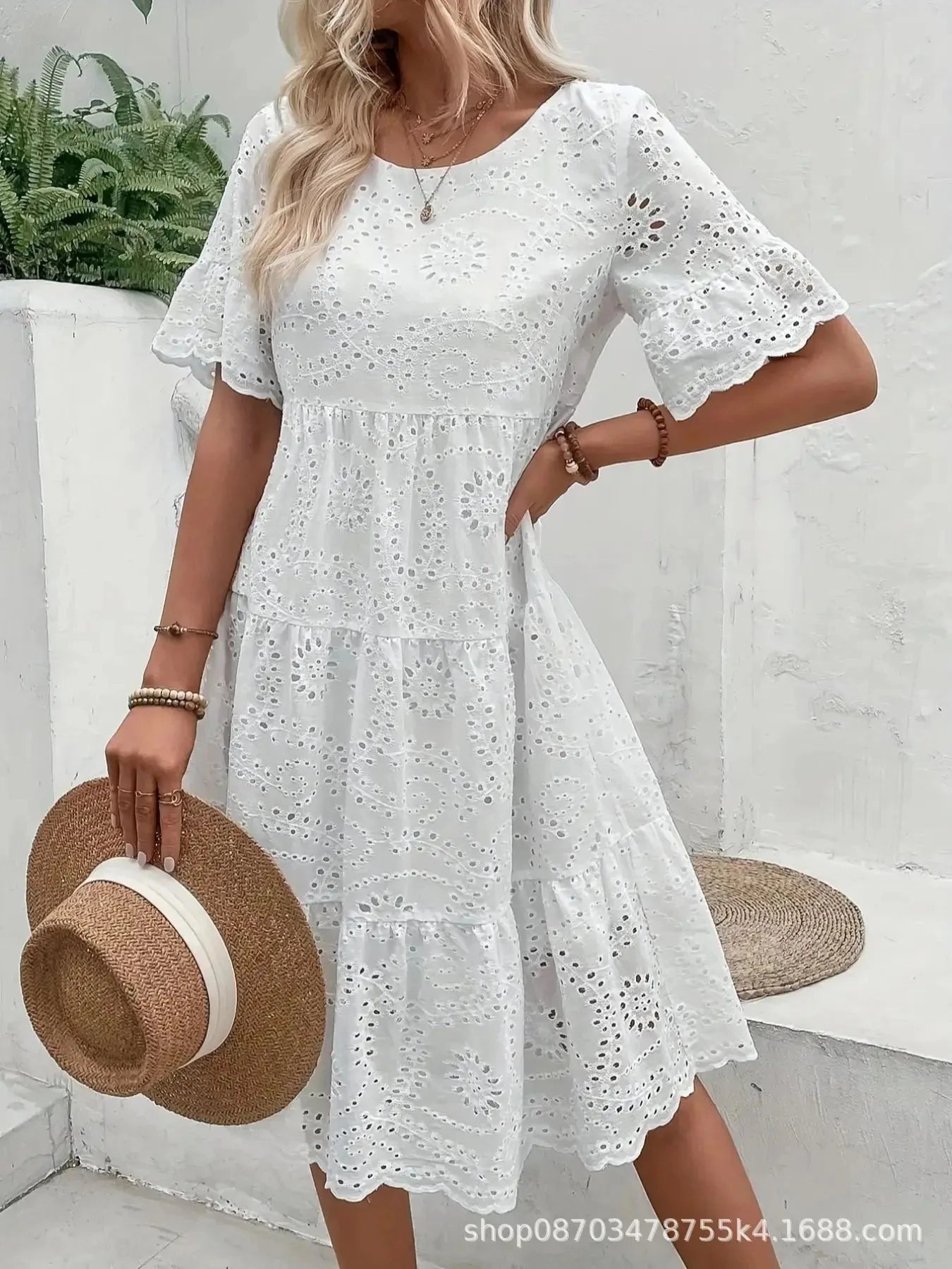 Vestido Branco de Lease com Estilo Europeu