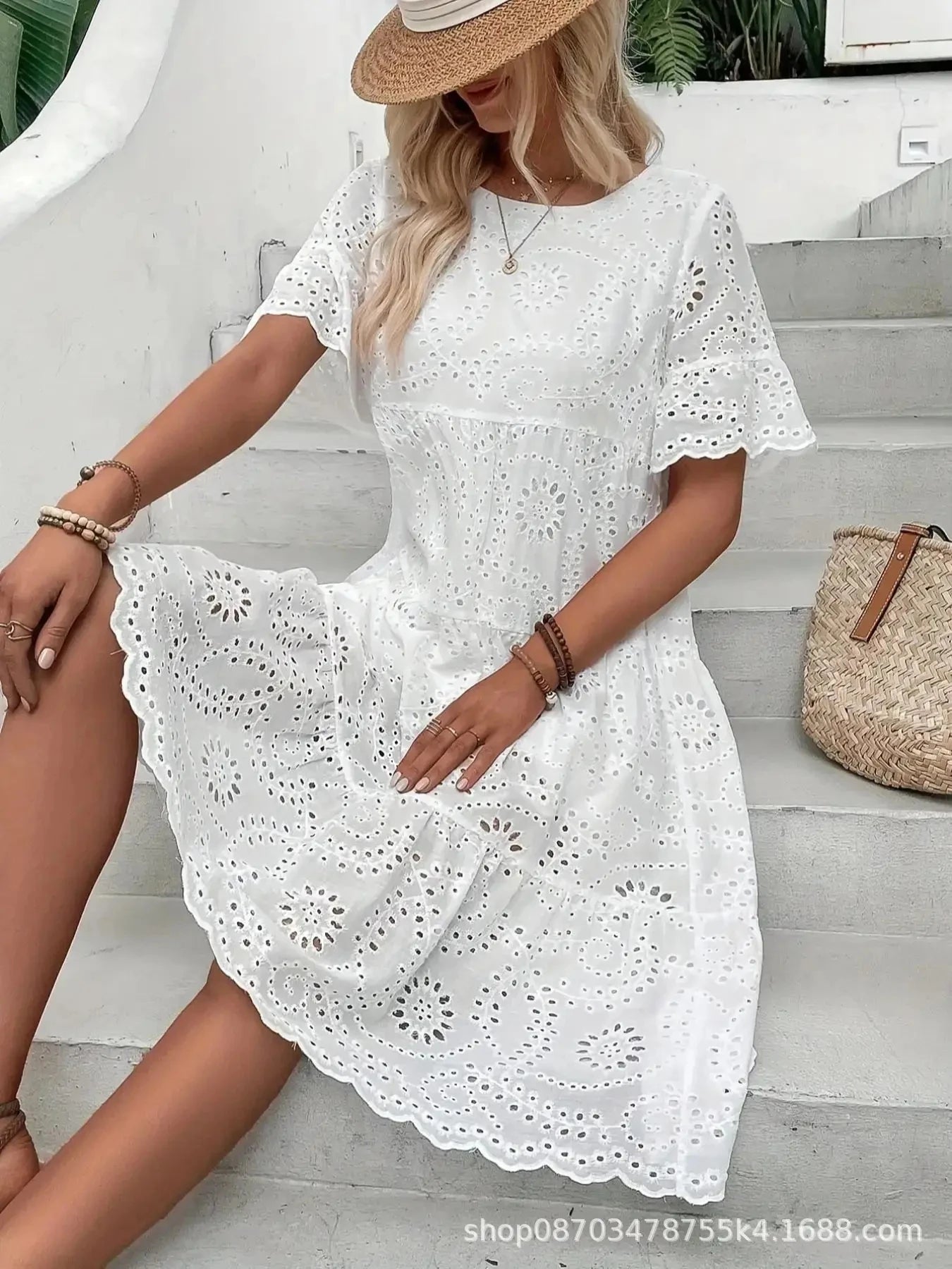 Vestido Branco de Lease com Estilo Europeu