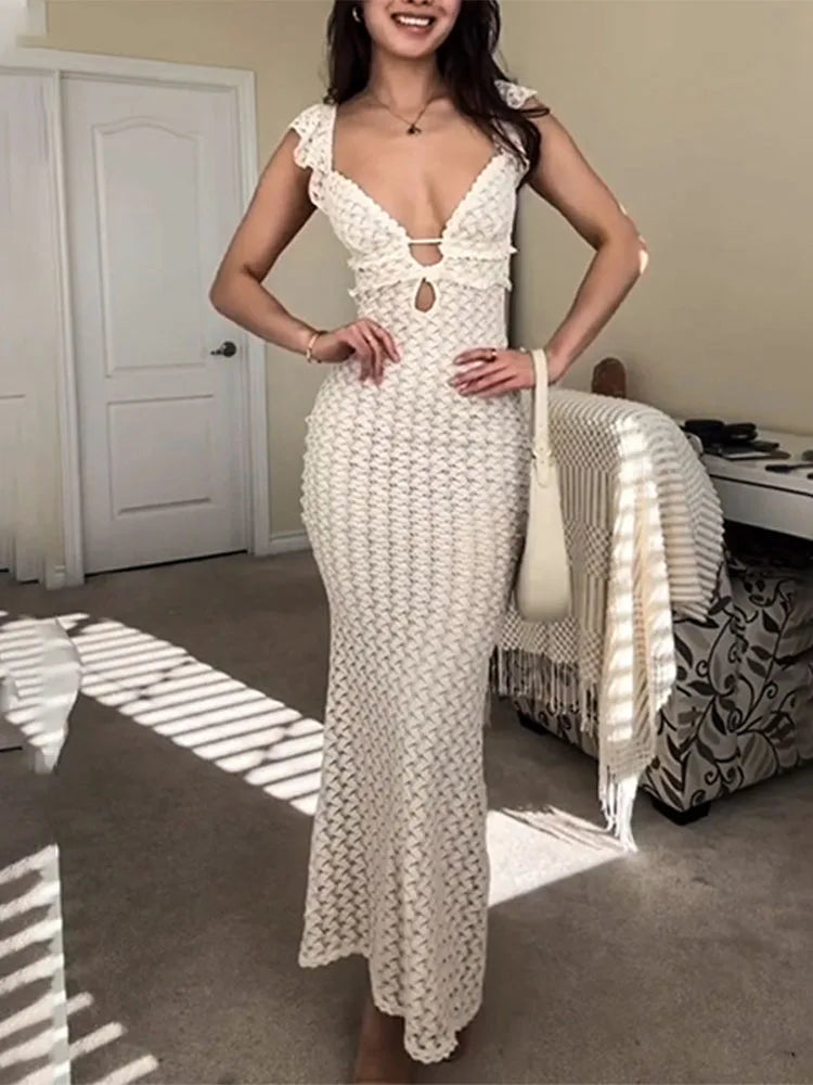 Vestido Camila Longo com Decote em V e Cintura Alta
