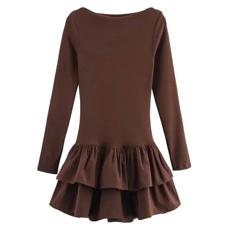 Vestido Curto Plissado Manga Longa