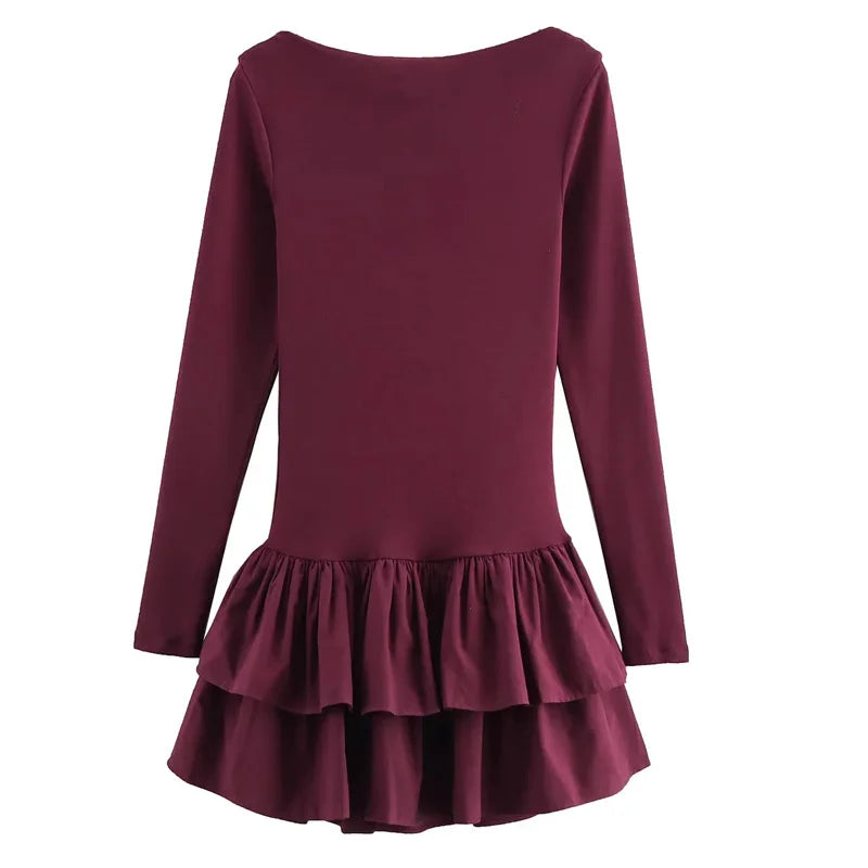 Vestido Curto Plissado Manga Longa