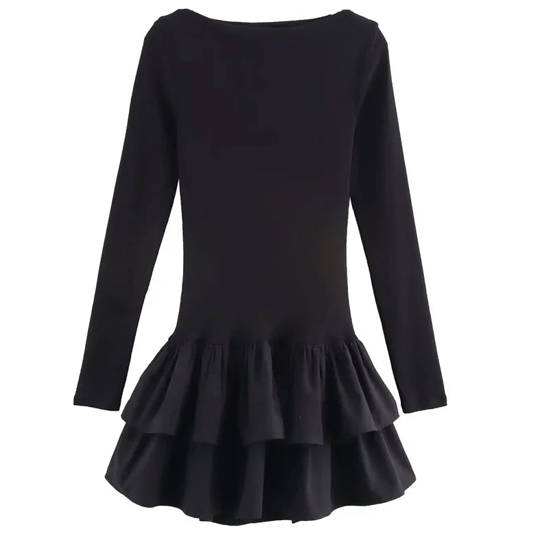 Vestido Curto Plissado Manga Longa