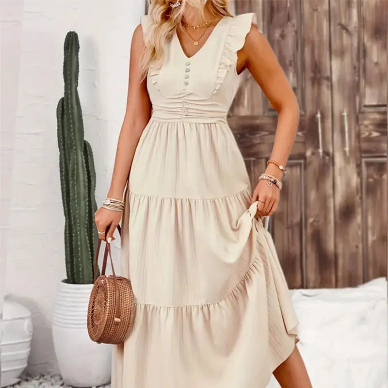 Vestido Livia Detalhe em Botões Bege 2