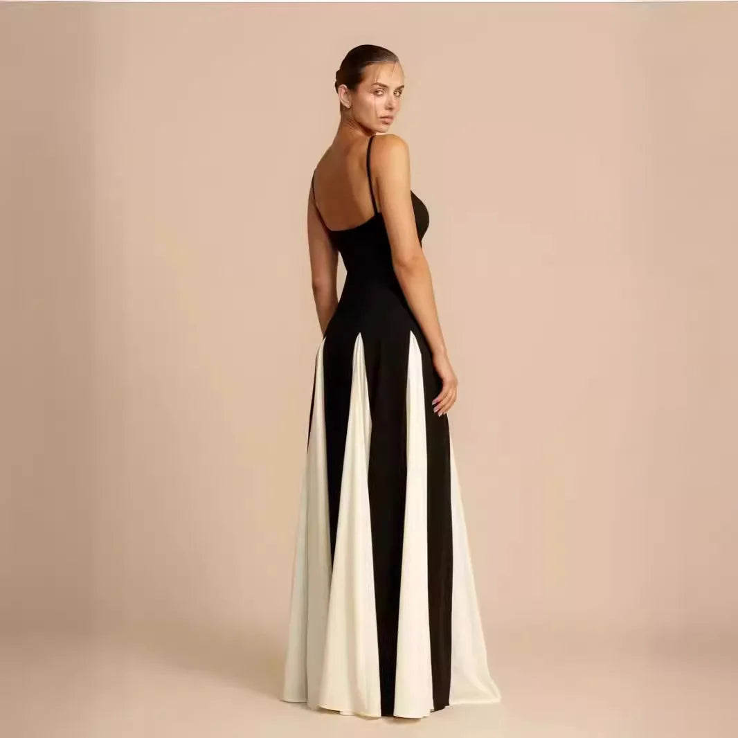 Vestido Longo Evase Preto e Branco 1