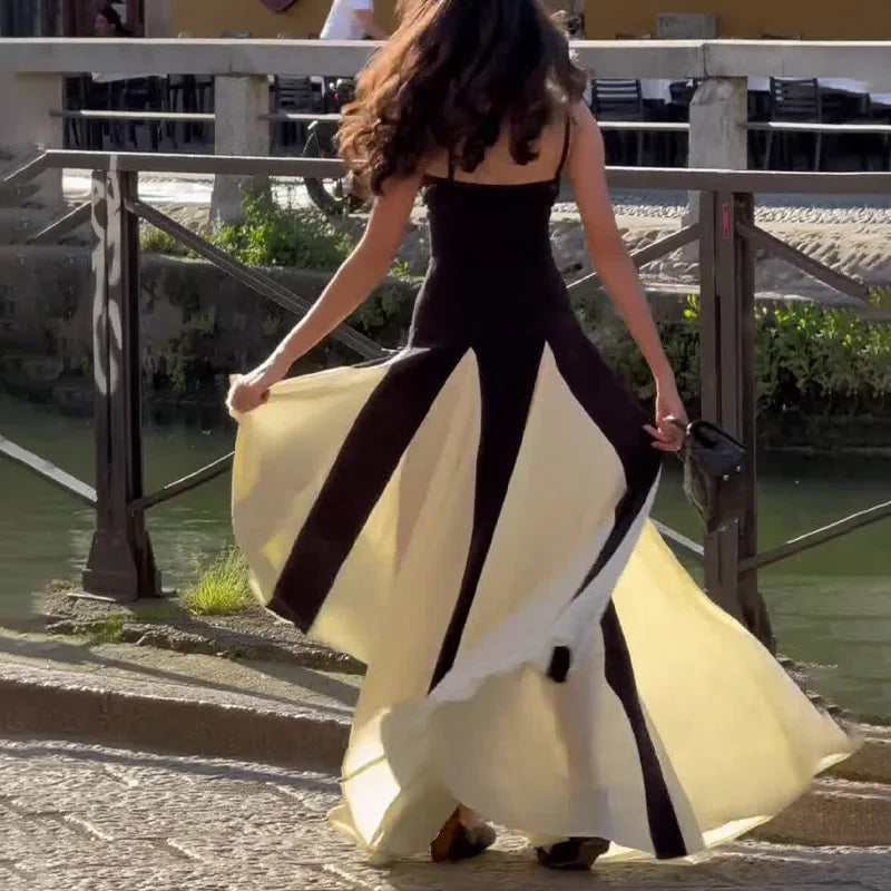 Vestido Longo Evase Preto e Branco 4
