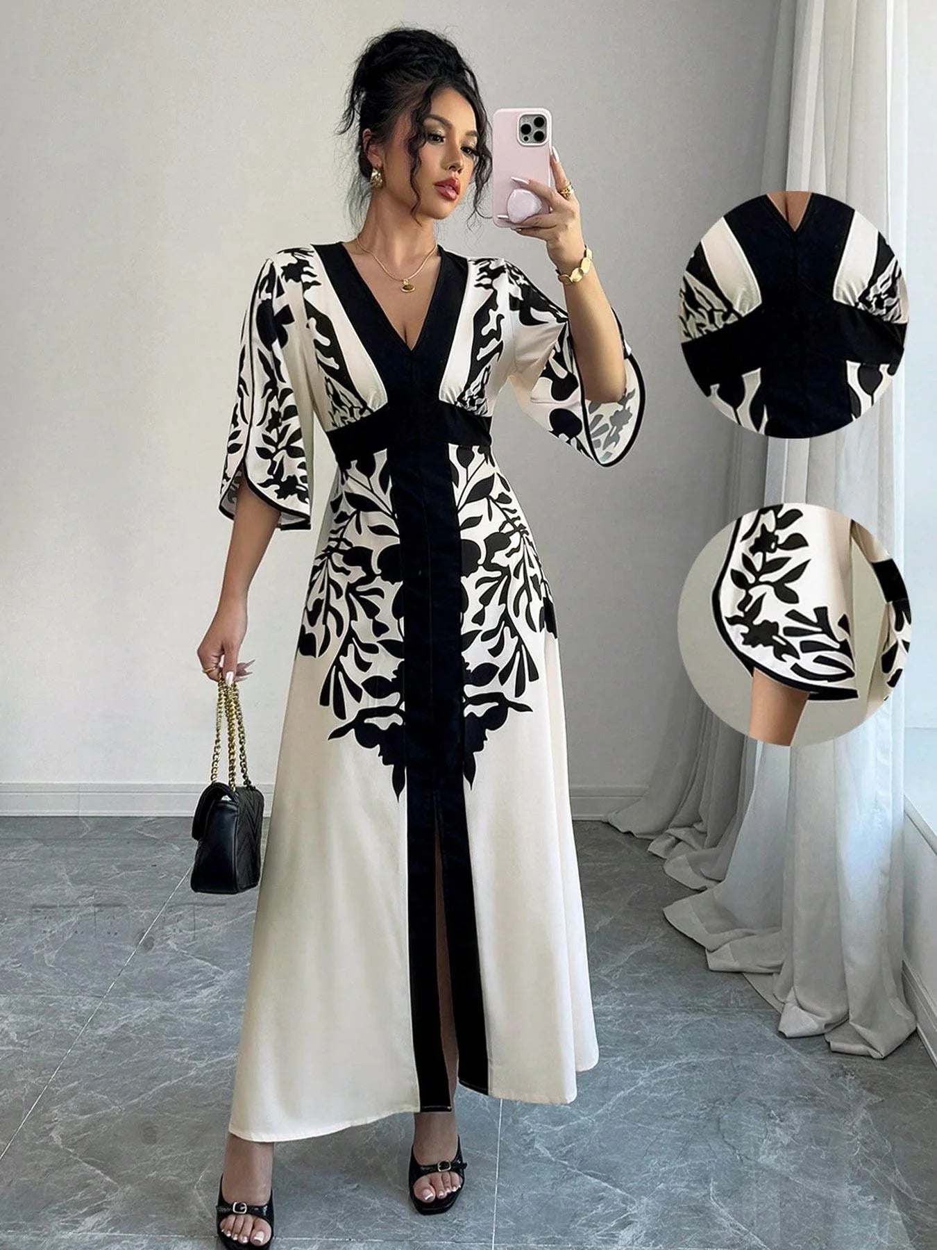 Vestido Longo Feminino Preto e Branco