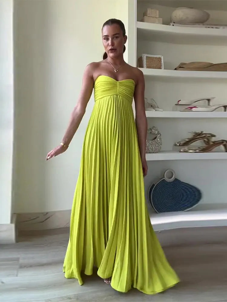 Vestido Longo Festa Plissado 1