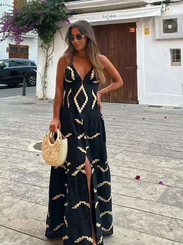 Vestido Longo Megan Preto Estampado
