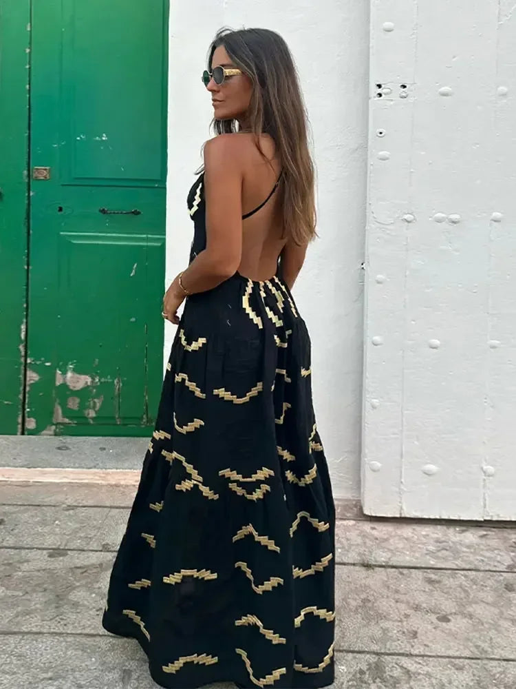Vestido Longo Megan Preto Estampado 1