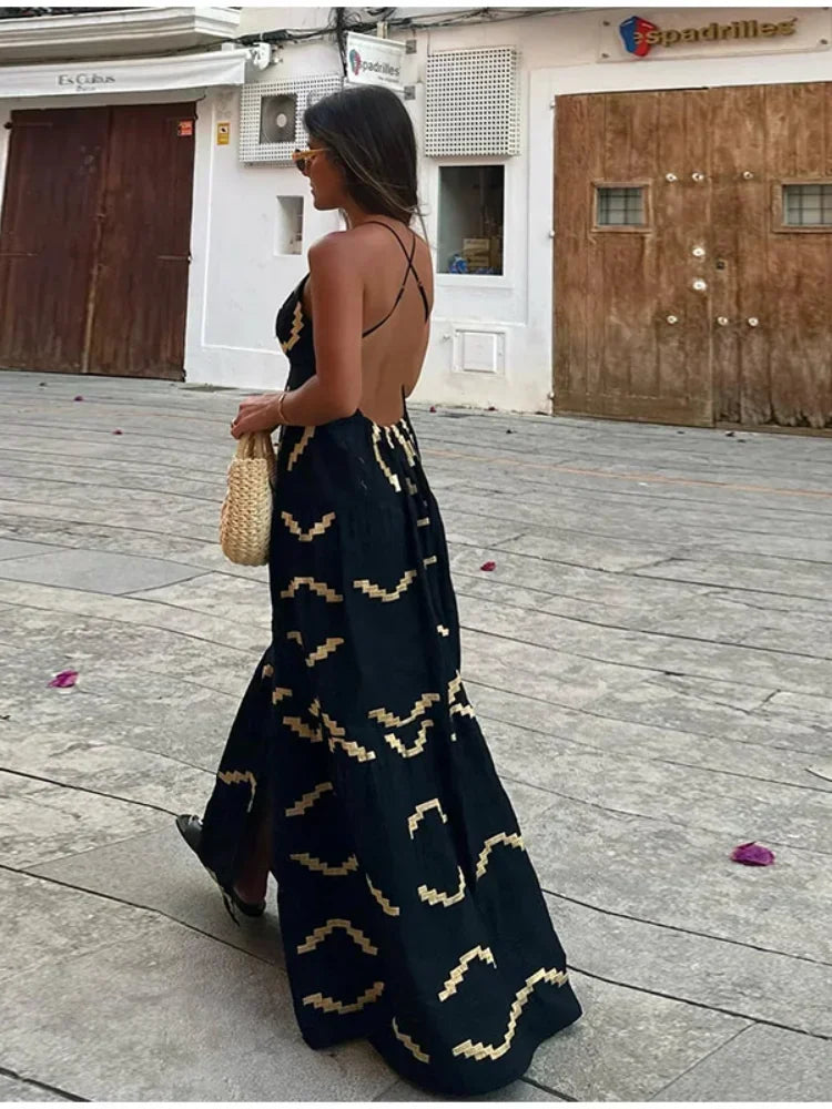 Vestido Longo Megan Preto Estampado 2