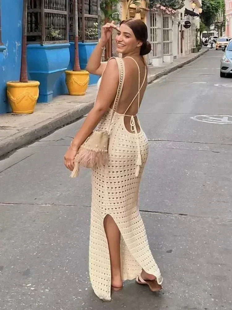 Vestido Mariana Crochê Alça Fina