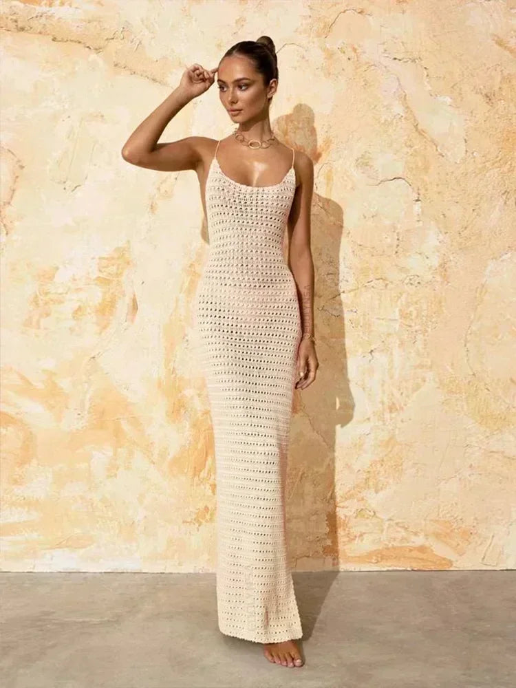 Vestido Mariana Crochê Alça Fina