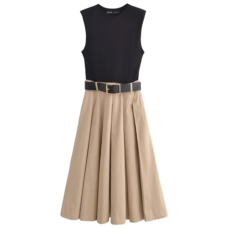 Vestido Midi Duo Elegante com Cinto