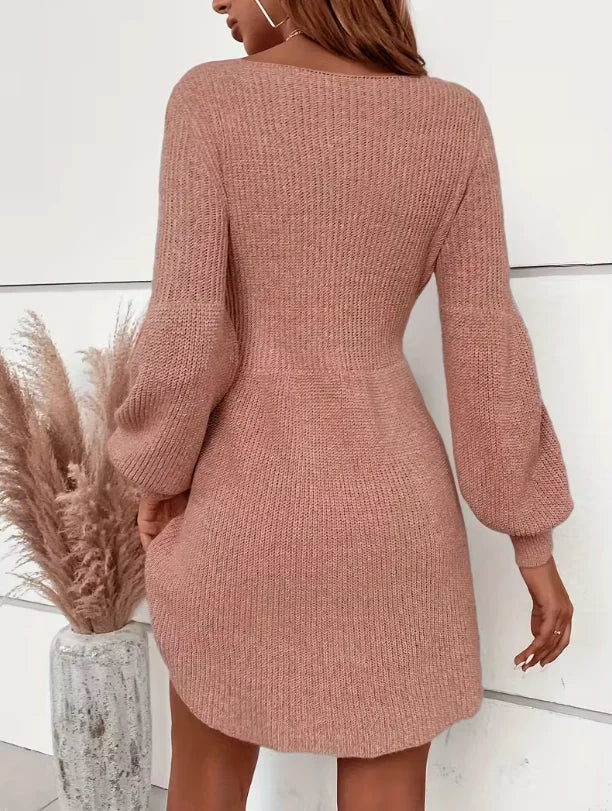 Vestido Tricô Feminino Manga Larga Elegante