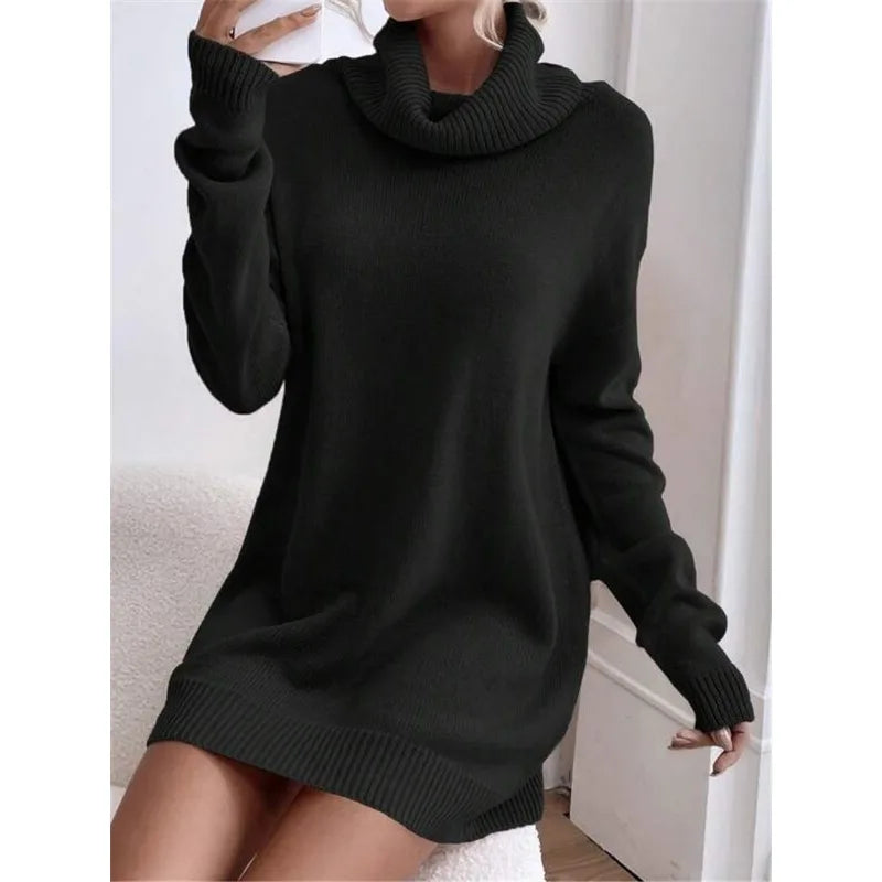 Vestido Tricotado de Gola Alta com Punho
