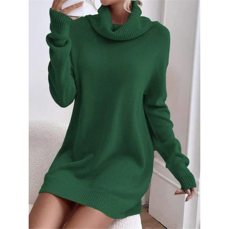 Vestido Tricotado de Gola Alta com Punho