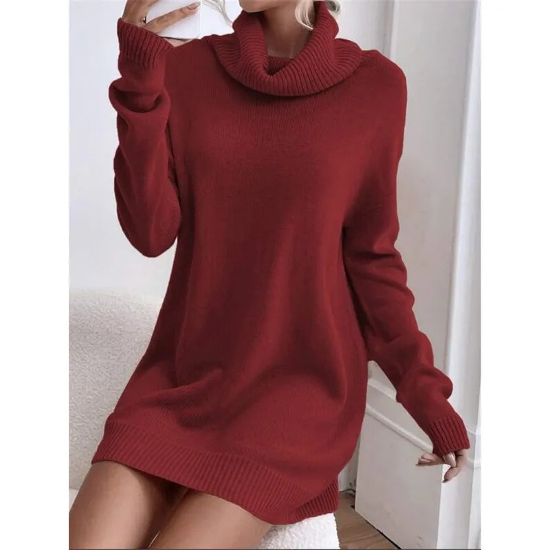 Vestido Tricotado de Gola Alta com Punho