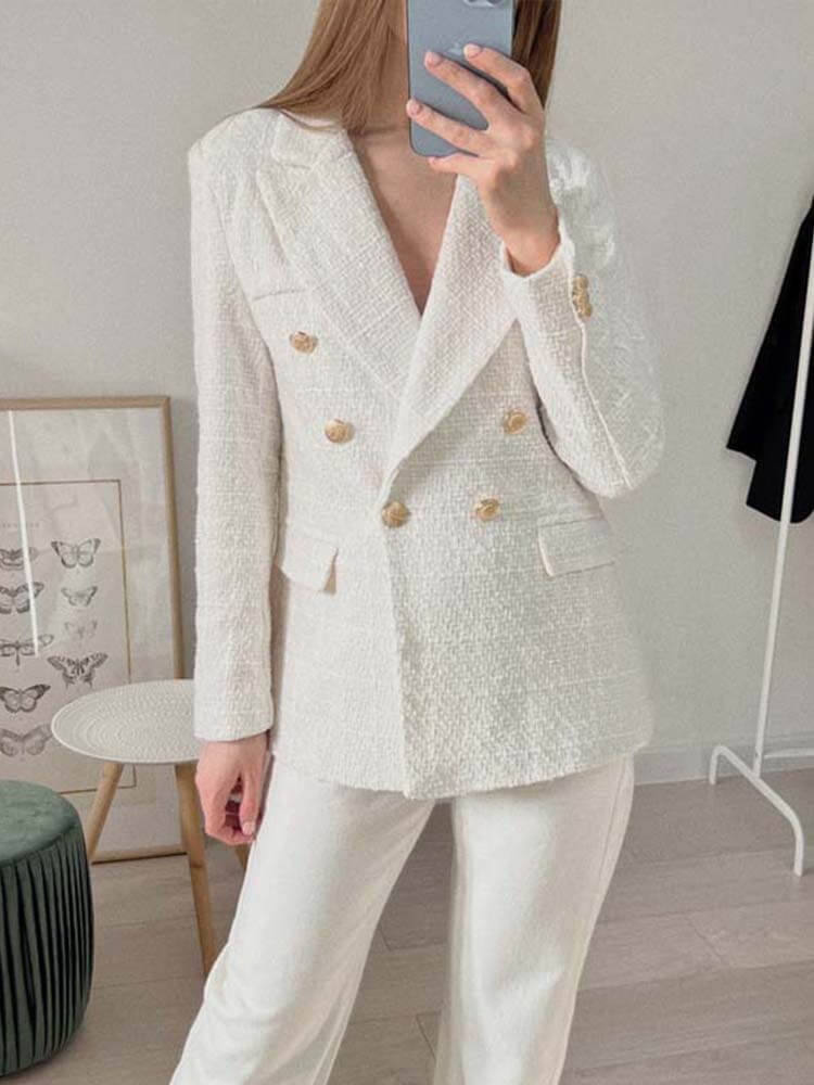 Blazer Feminino Tweed com Botões Dourado
